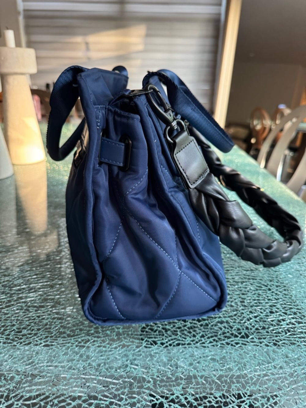 IHKWIP Navy Quilted Tote Bag with Braided Strap - Picture 3 of 9